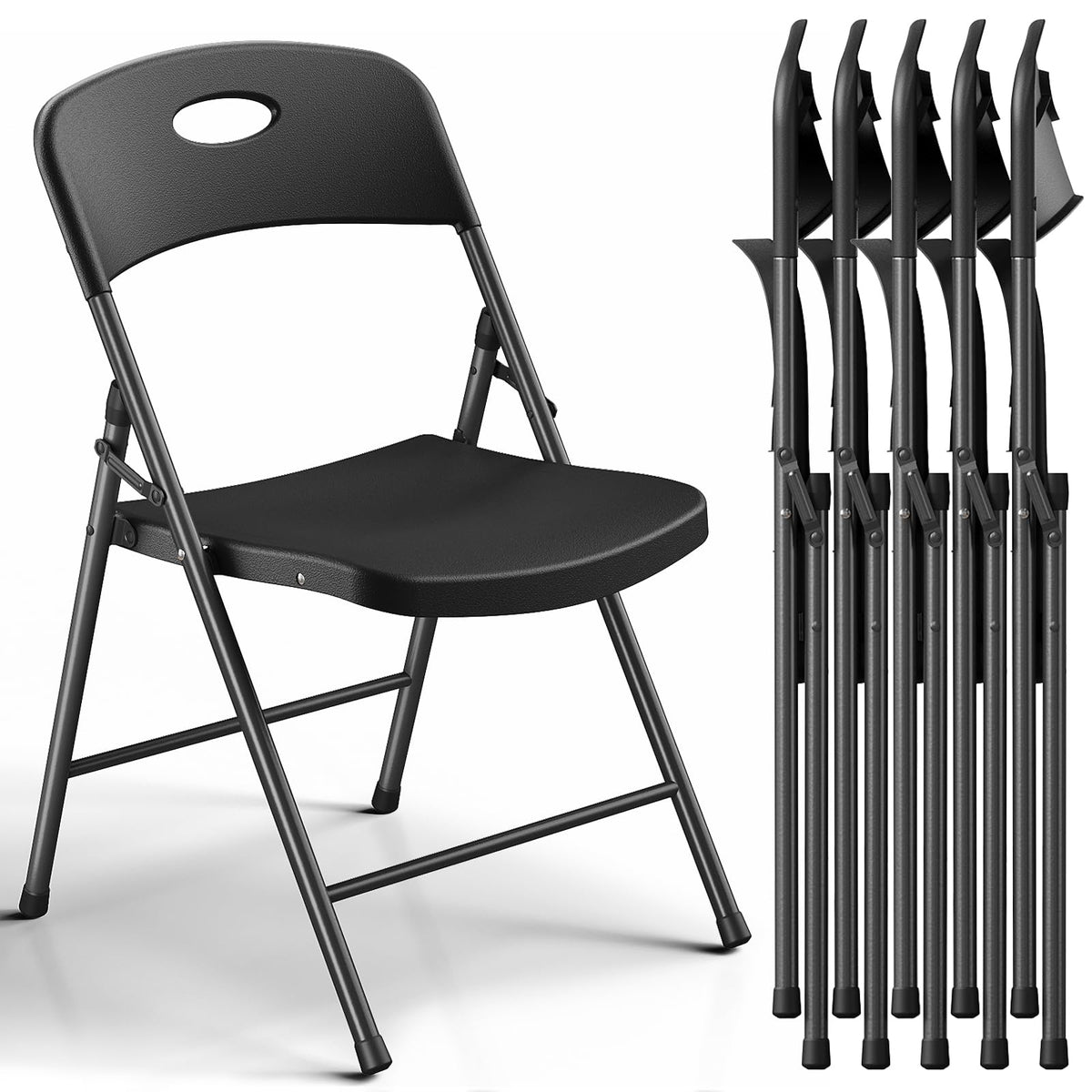 Black 6 Pack Plastic Metal Folding Chairs F484