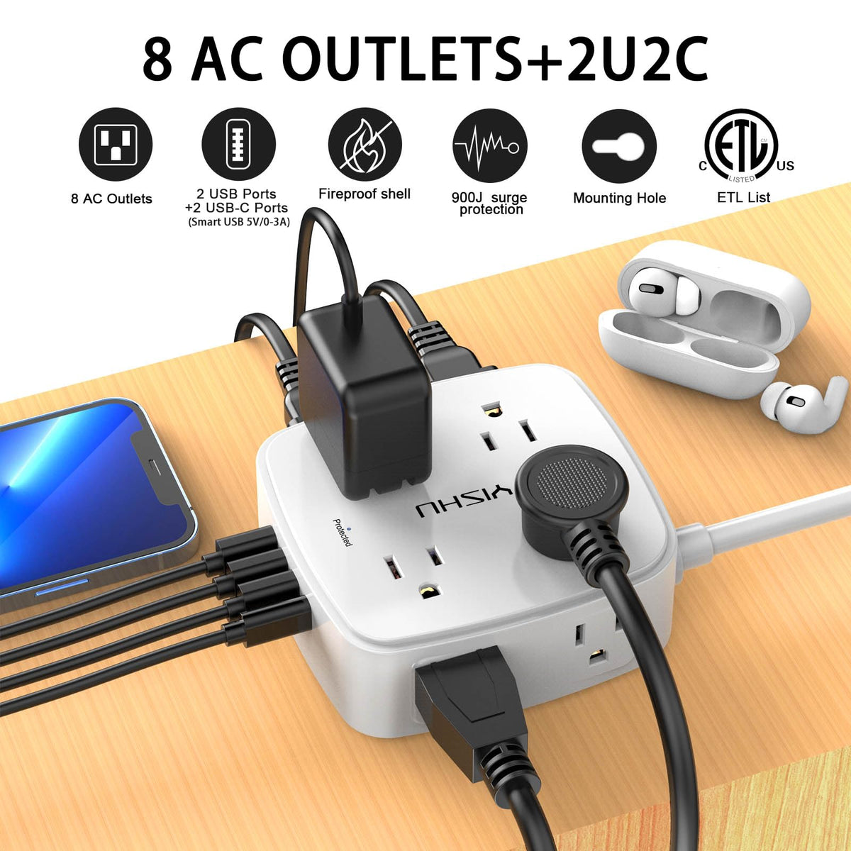 6Ft Surge Protector Power Strip with 8 Outlets & 4 USB Ports J30309