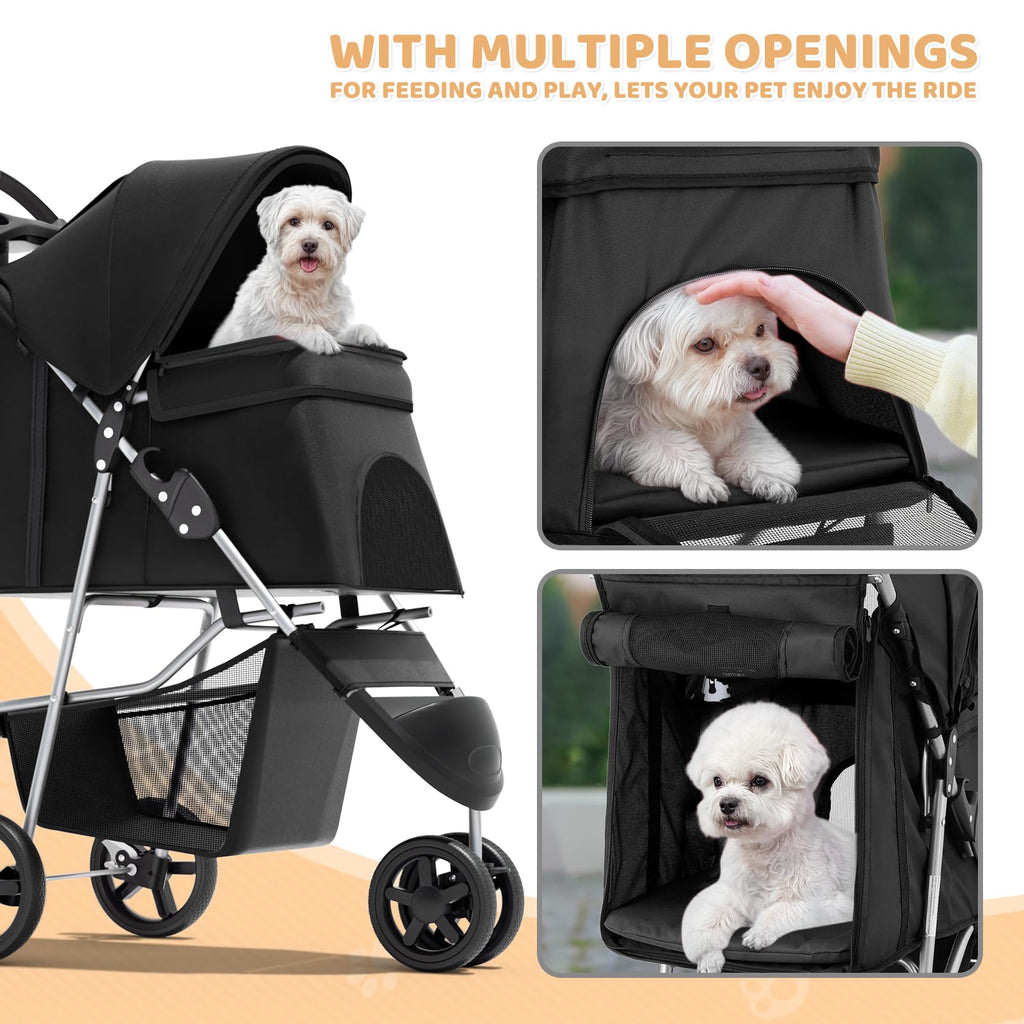 3-Wheel Pet Stroller for Small/Medium Dog Cat, Up to 33lbs, Black S7052