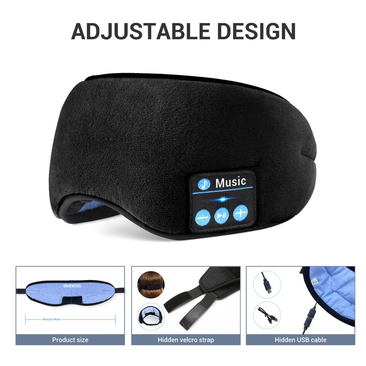 Bluetooth Sleep Headphones Eye Mask with Speakers and Microphone L3858
