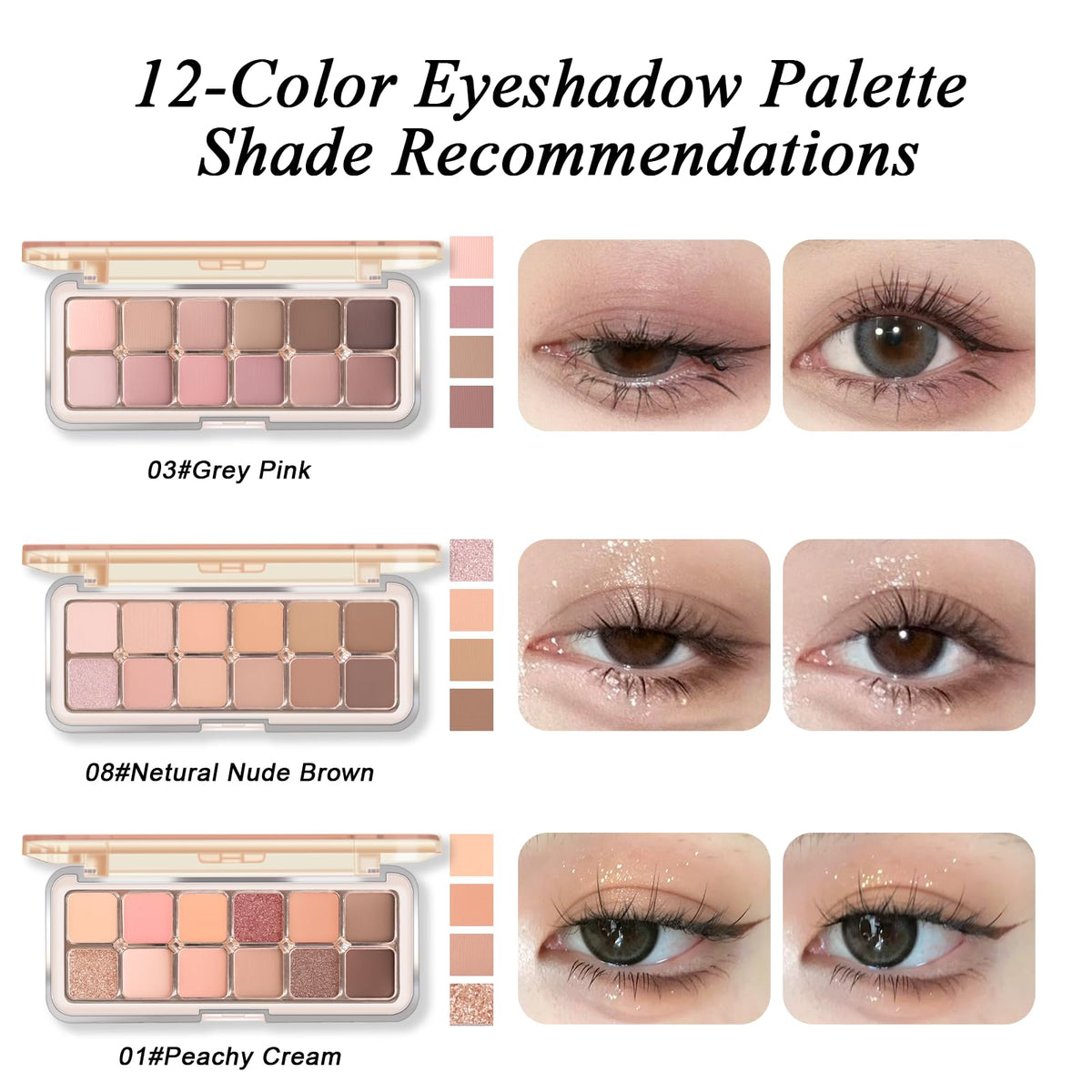 12 Color Grey Pink Eyeshadow Palette with Brush N678045