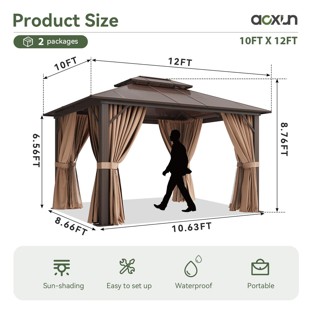 12'x10' Hardtop Gazebo with Polycarbonate Double Roof K844