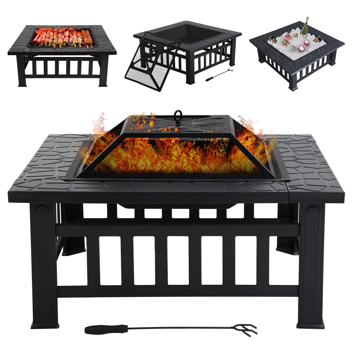 32 in Square Smokeless Fire Pit Table Z34040