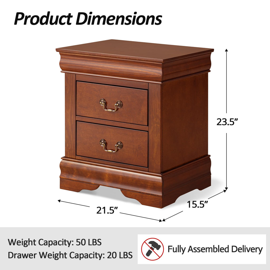Cherry Wood Nightstands Set of 2 with Drawers I405