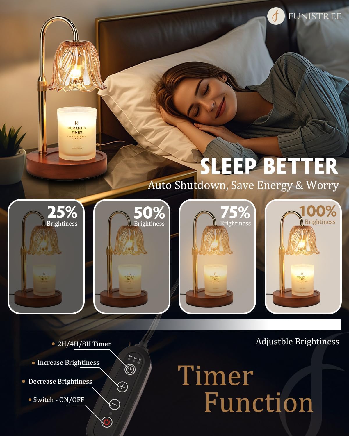 Gold Candle Warmer Lamp with Timer & Dimmer E3257