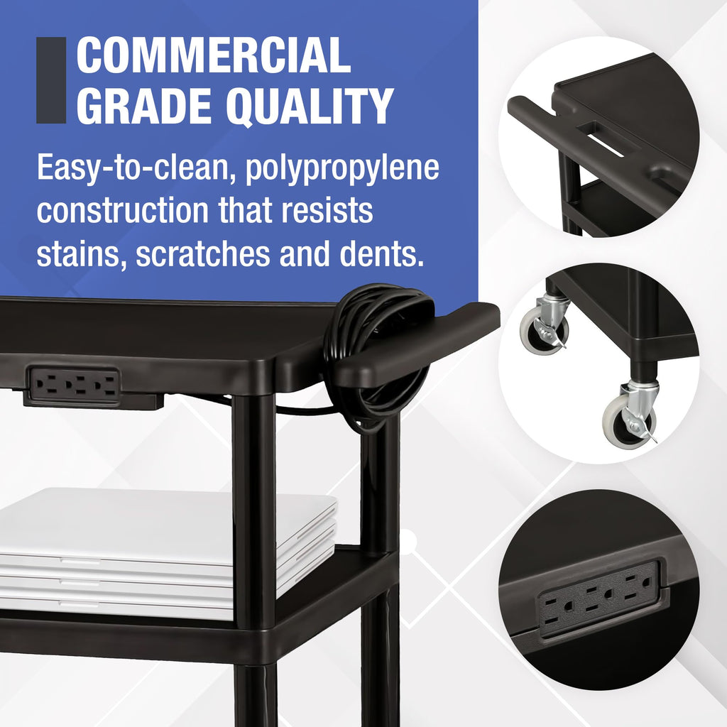 Mobile Utility AV Cart with Power Strip and Casters, Black L606