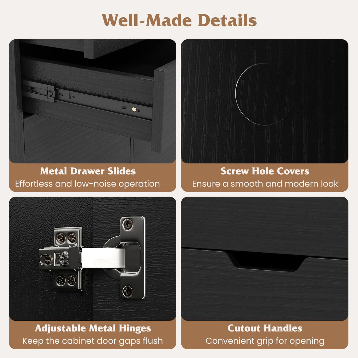 Black 4-Drawer Rolling File Cabinet L43858