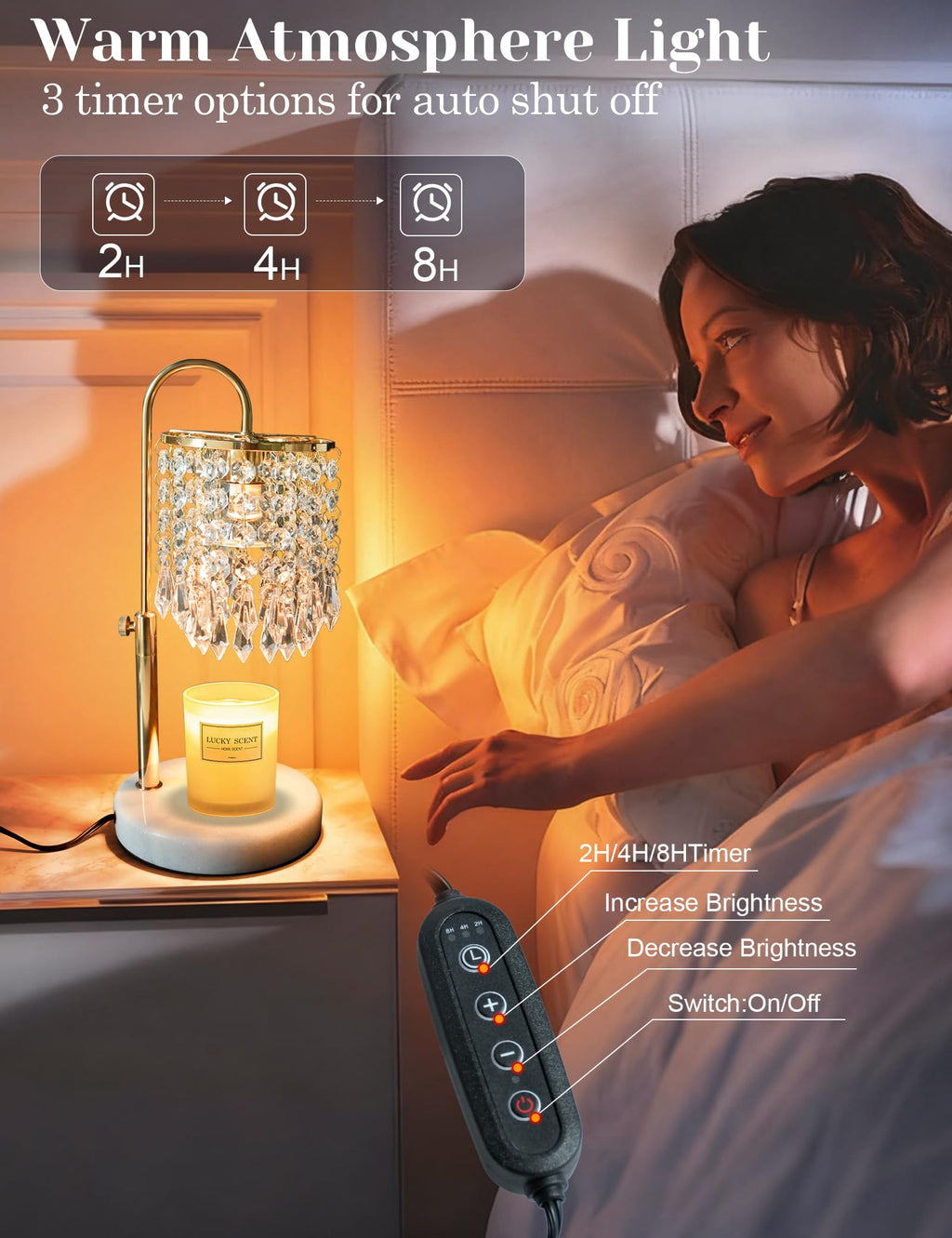Candle Warmer Lamp with Timer Dimmable Adjustable Height Gold N492