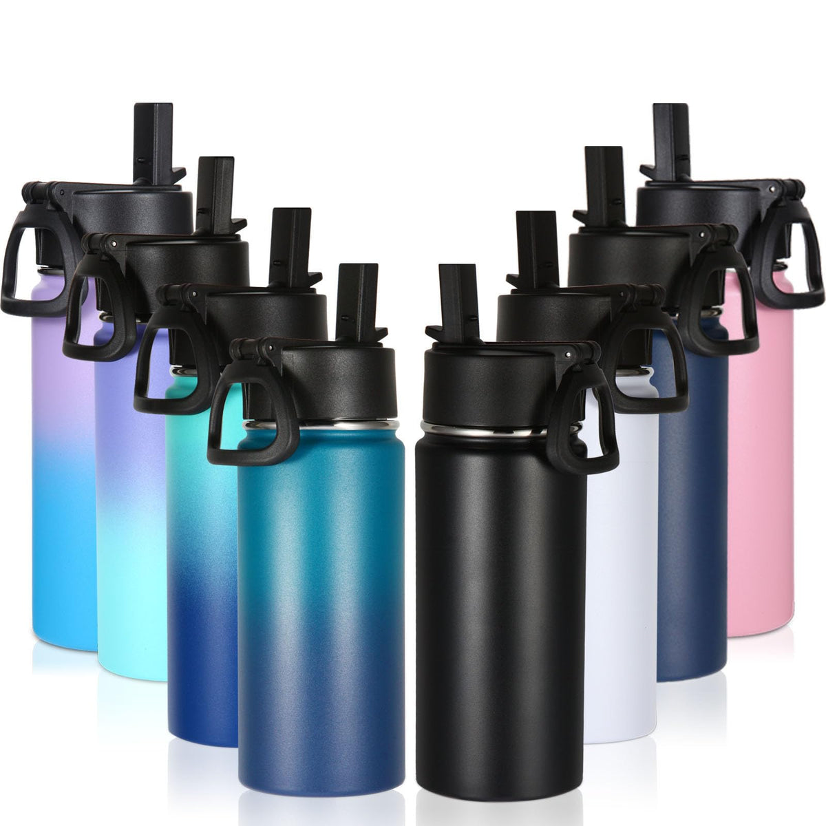 16 OZ Insulated Stainless Steel Kids Water Bottle 8 Pack with Straw Lid M299748