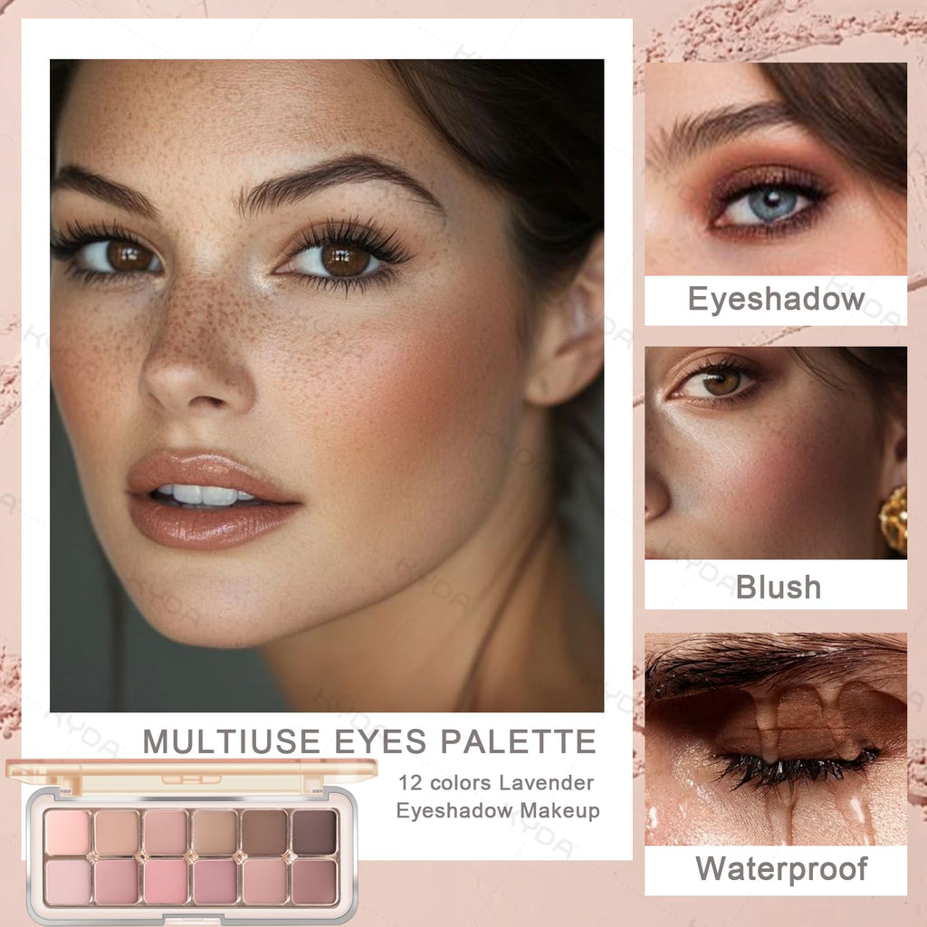 12 Color Grey Pink Eyeshadow Palette with Brush N678045