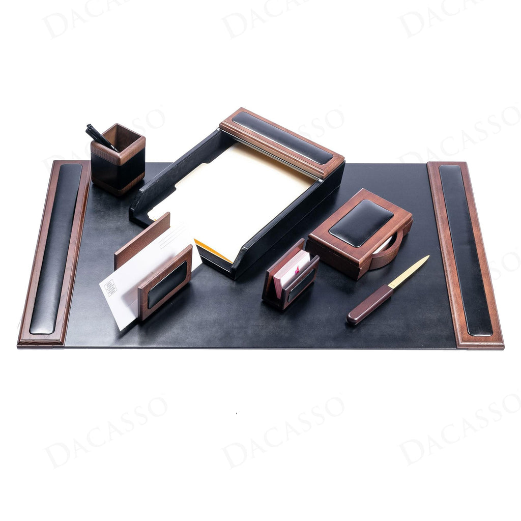 7 Piece Walnut Black Leather Desk Set B58143