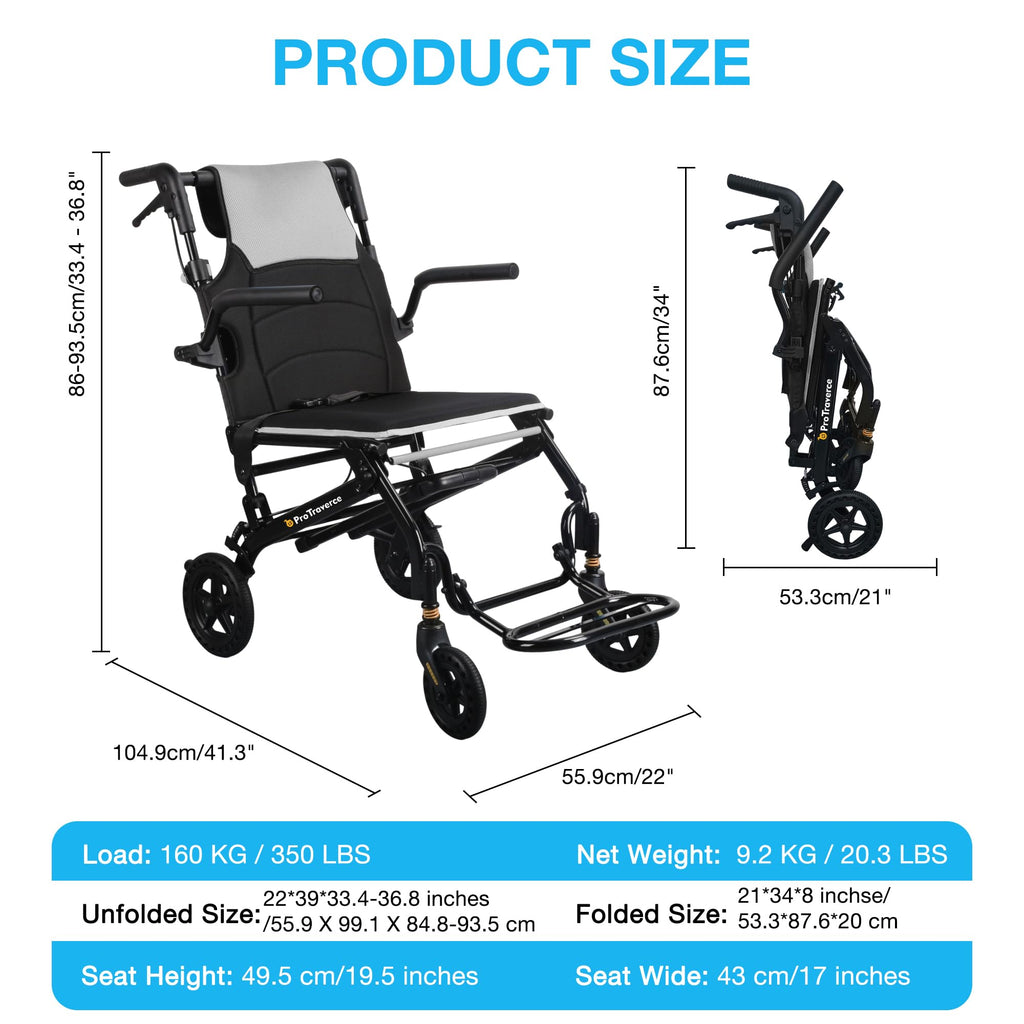 Lightweight Foldable Transport Wheelchair with Telescopic Handle, 18-Inch Seat, Grey J682