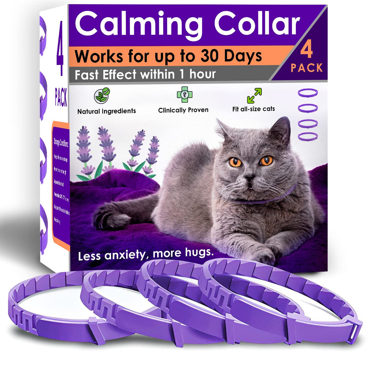 4 Pack Adjustable Water Resistant Calming Collar for Cats B190