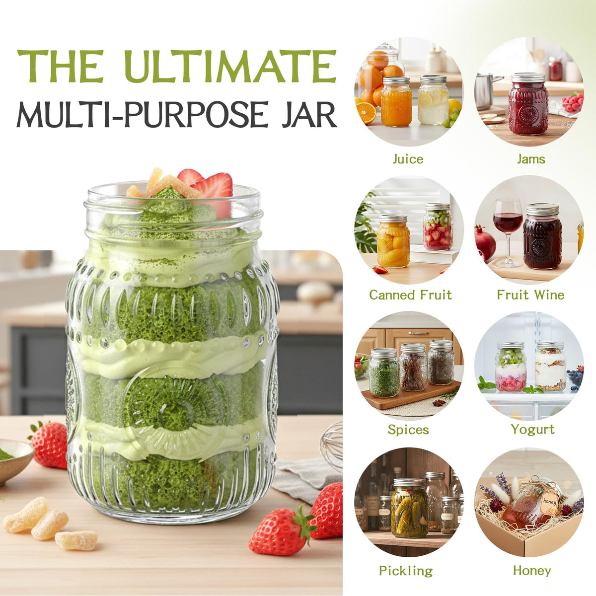 16 oz Embossed Glass Mason Jars 15Pack with Airtight Lids B763578