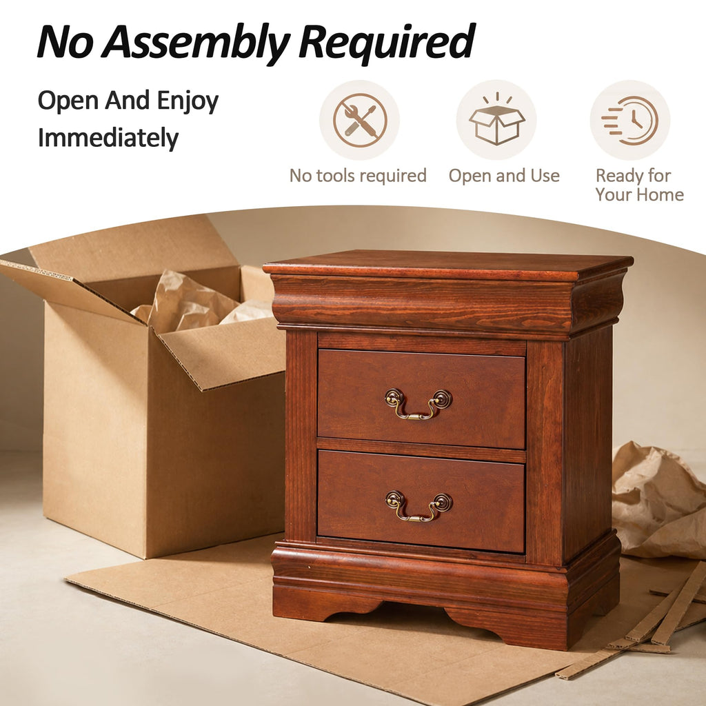 Cherry Wood Nightstands Set of 2 with Drawers I405