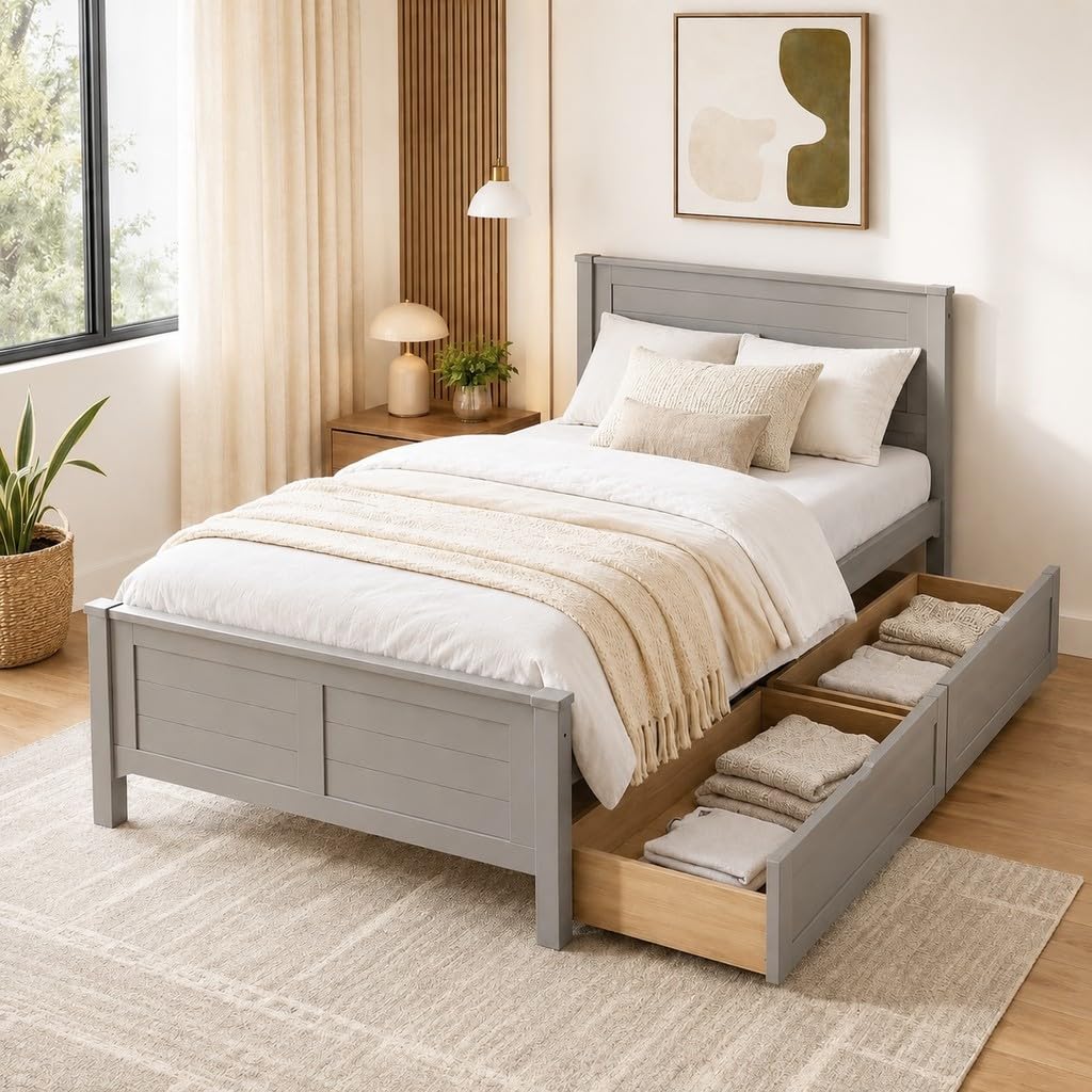 Wood Bed Frame with 2 Drawers & Headboard U924