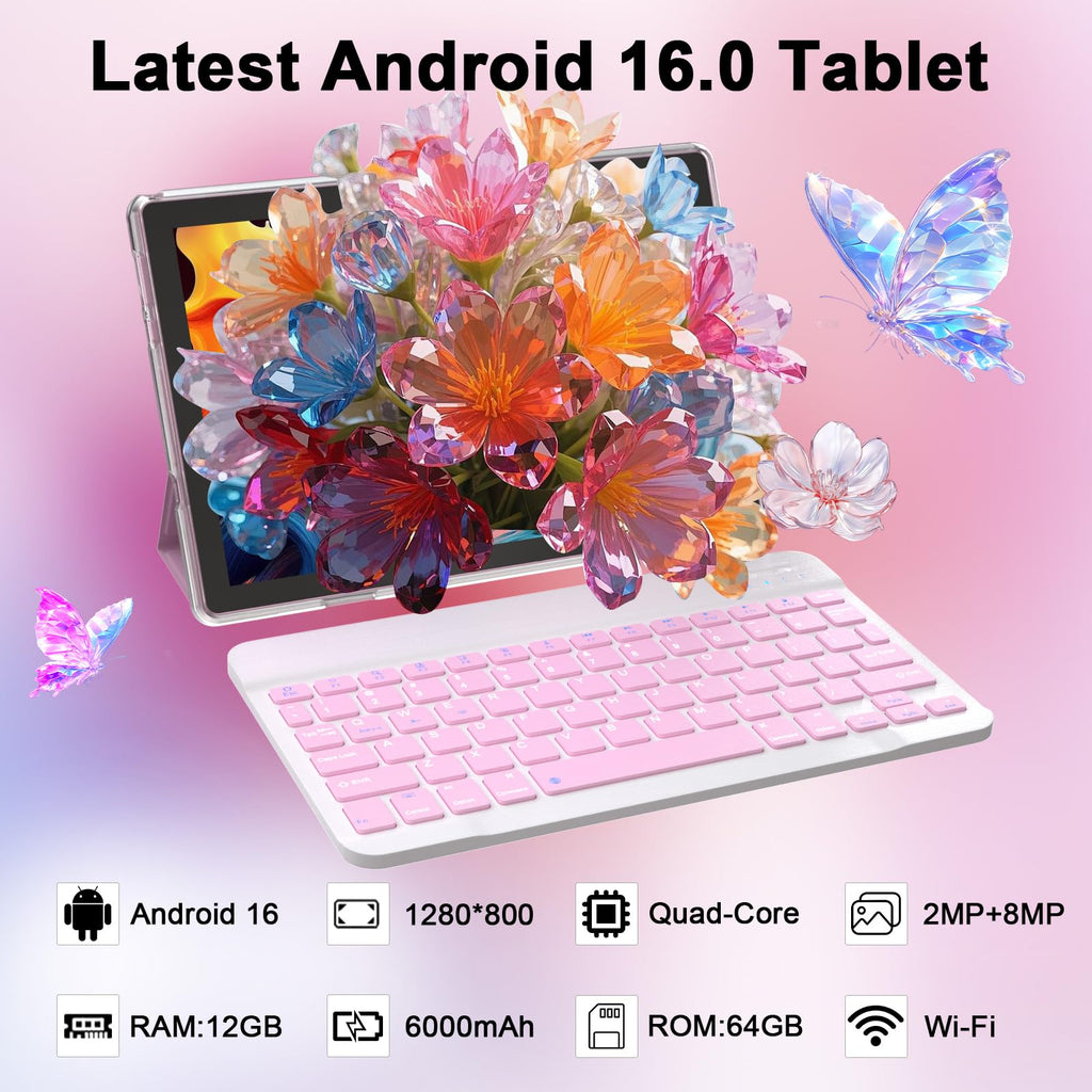Android 16 10 Inch Tablet 12GB RAM 64GB ROM Pink E6719