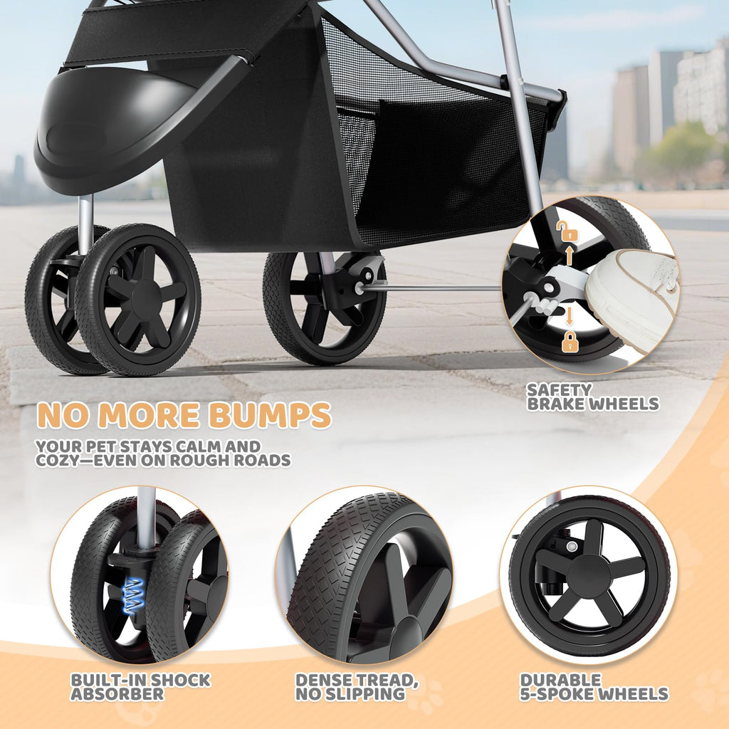 3-Wheel Pet Stroller for Small/Medium Dog Cat, Up to 33lbs, Black S7052