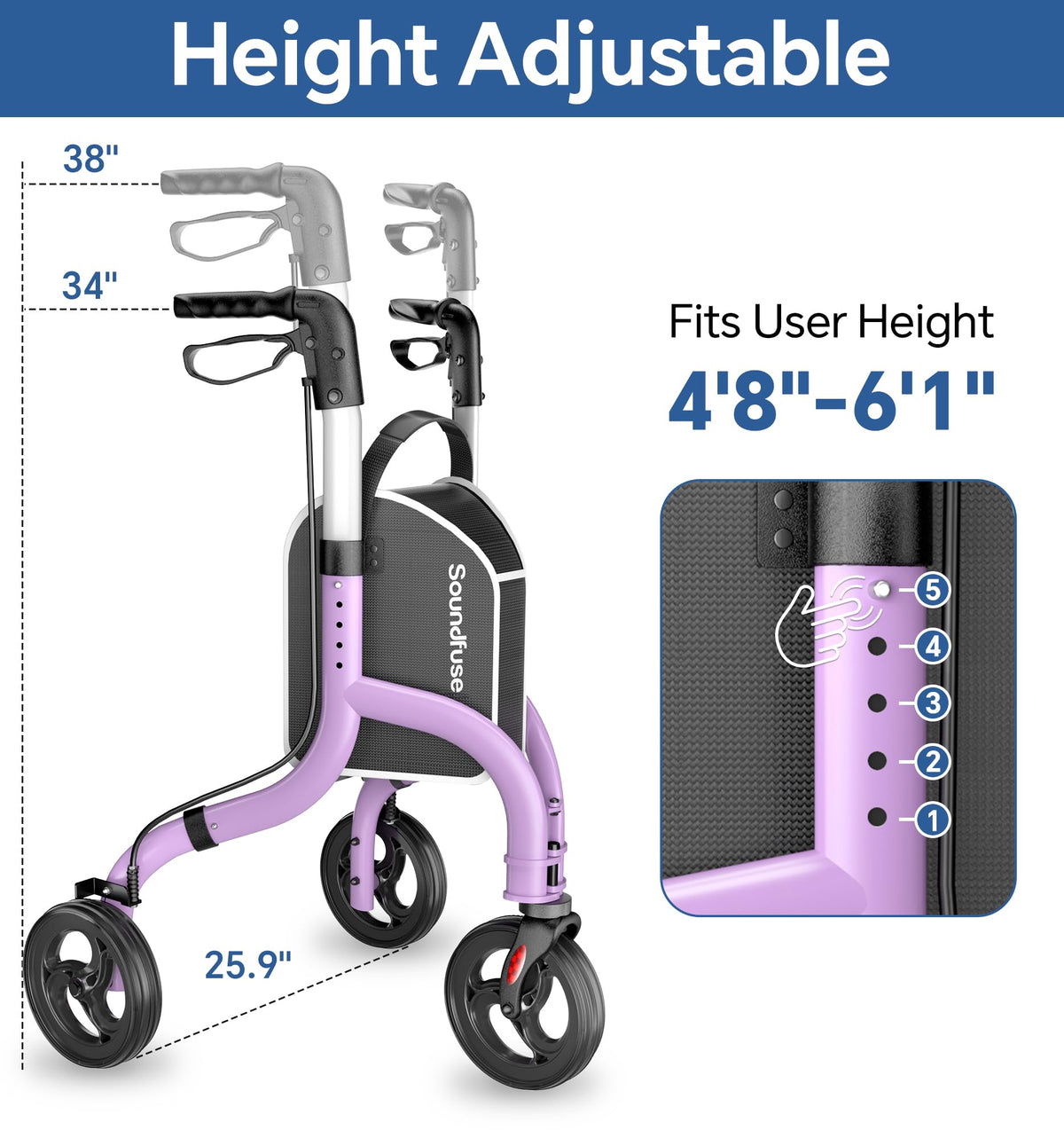 Lightweight Foldable Aluminum 3 Wheel Walkers Z2511