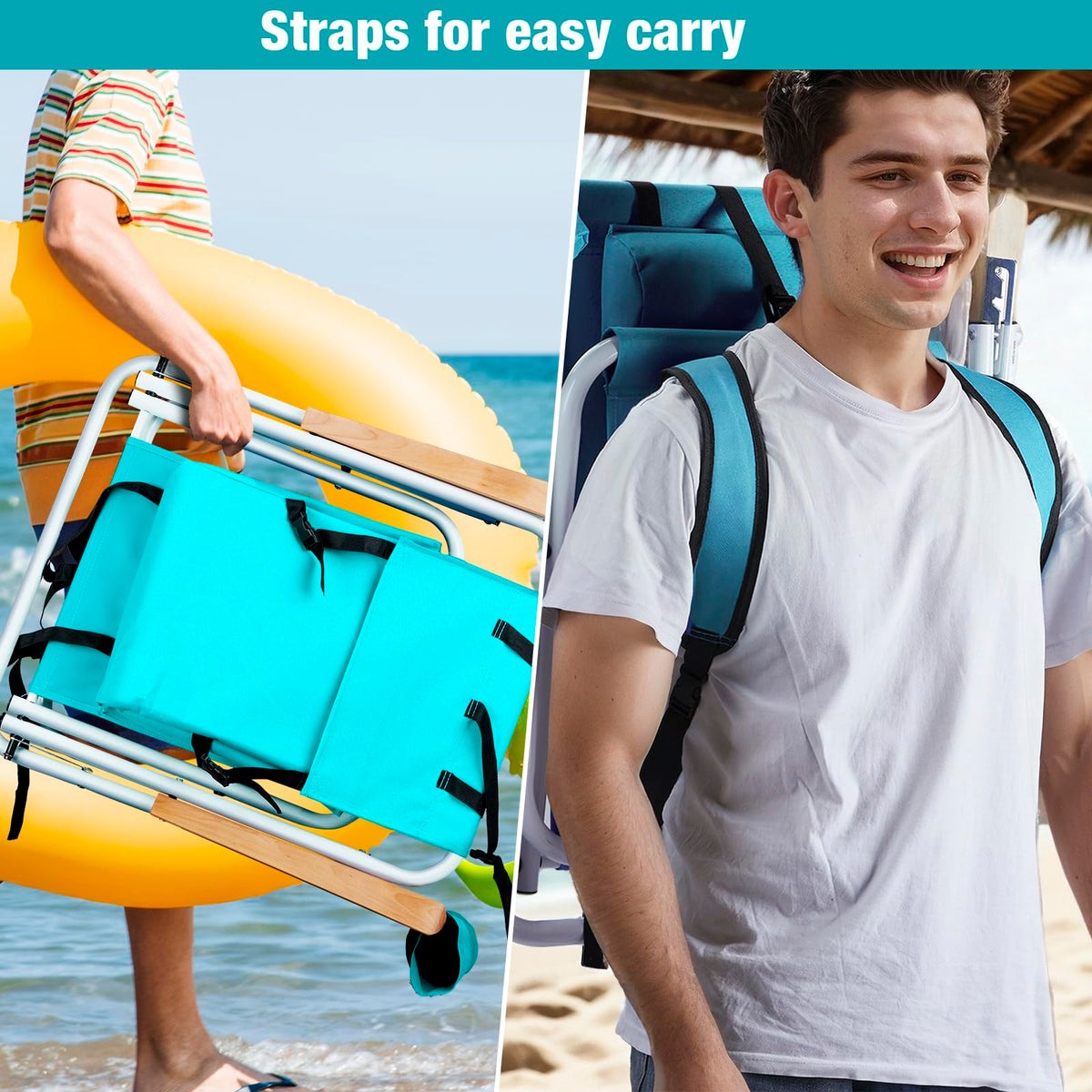 Set of 2 Folding Backpack Beach Chairs with Cup Holder (Green) J93754