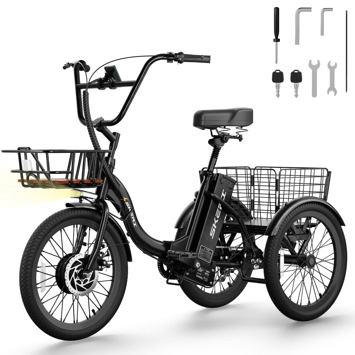 Peak 1000W 20" Folding Electric Trike with Removable Battery and Basket O7516