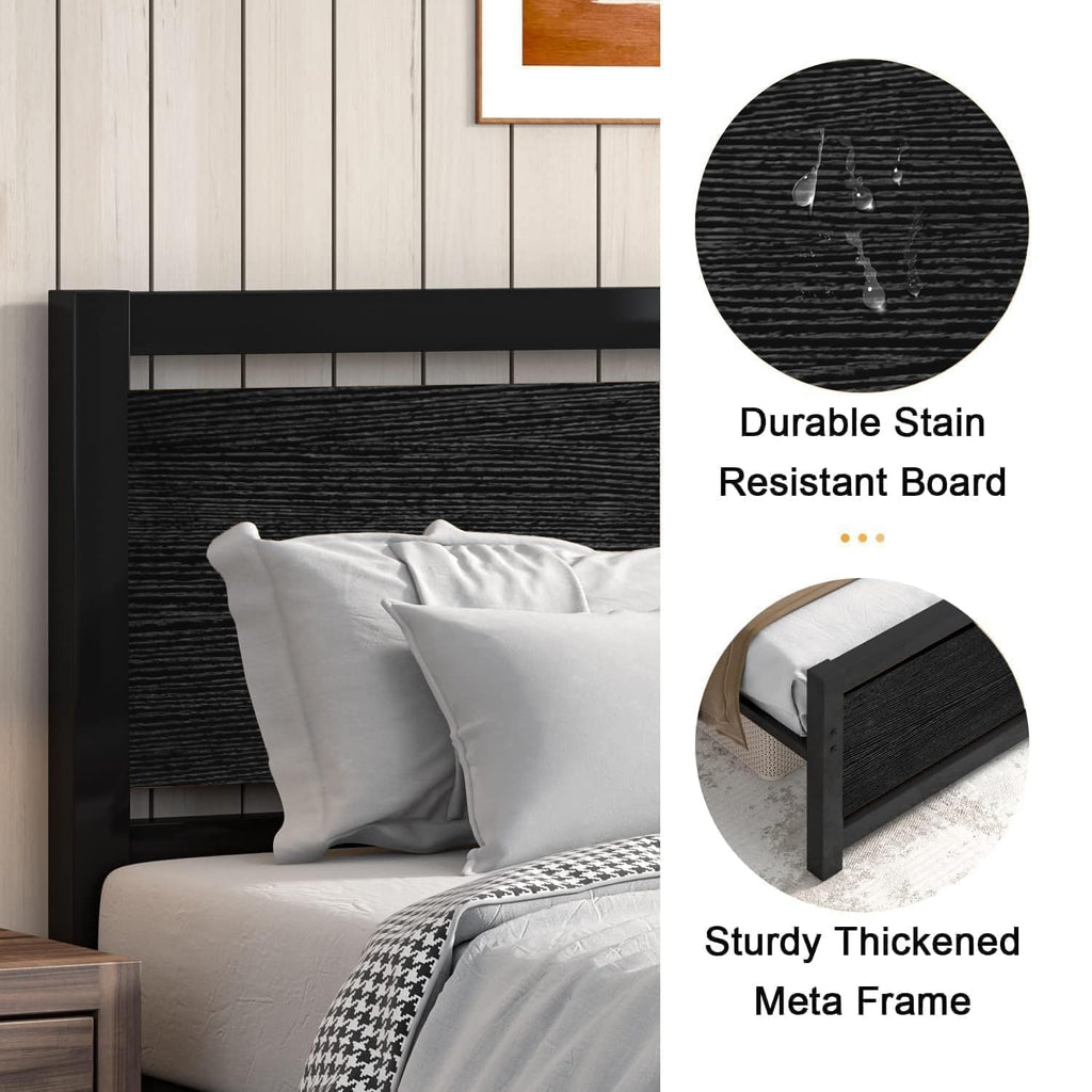 Twin Bed Frame with Headboard and Under-Bed Storage, Black H41849