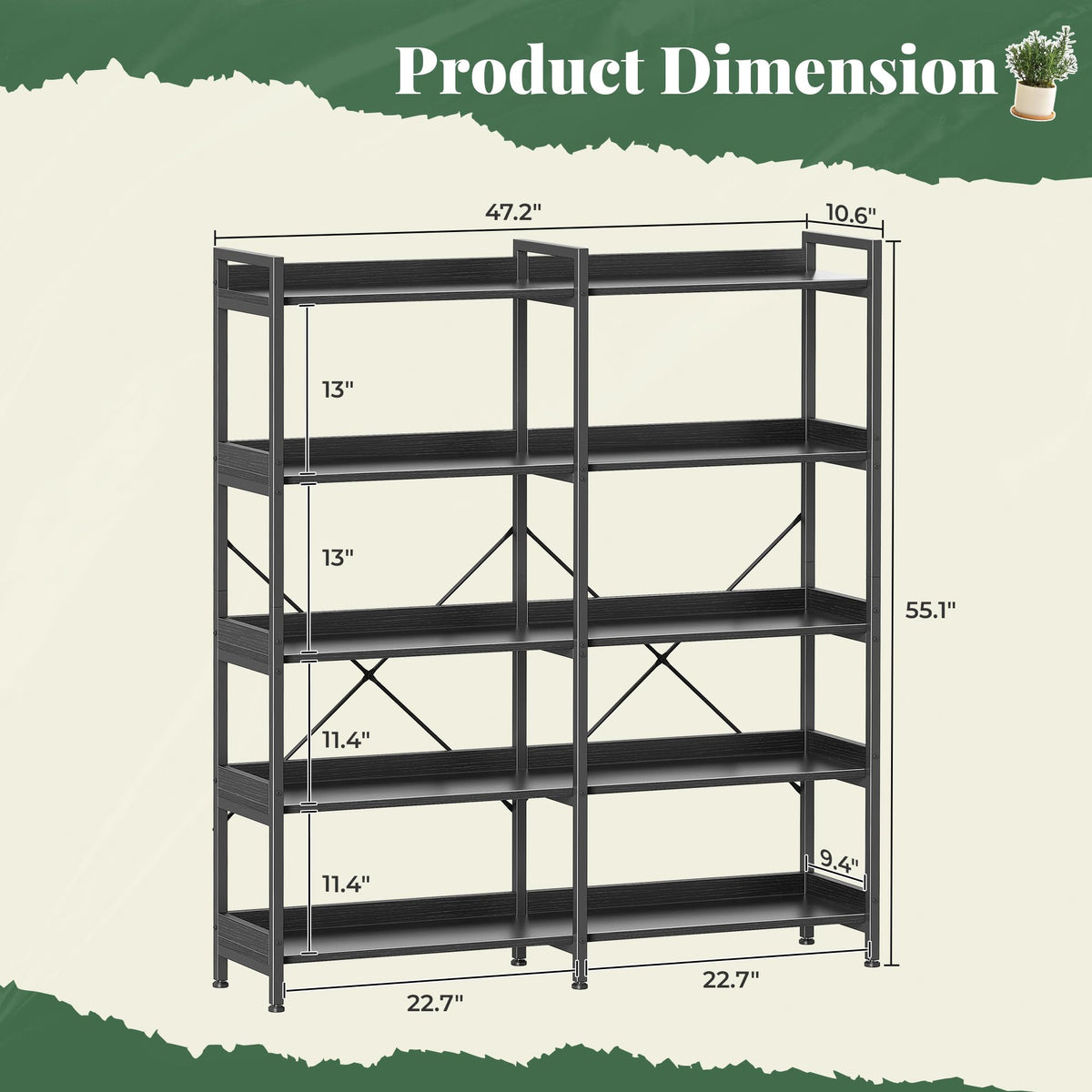 5 Tier Bookshelf with 10 Open Shelves U50430