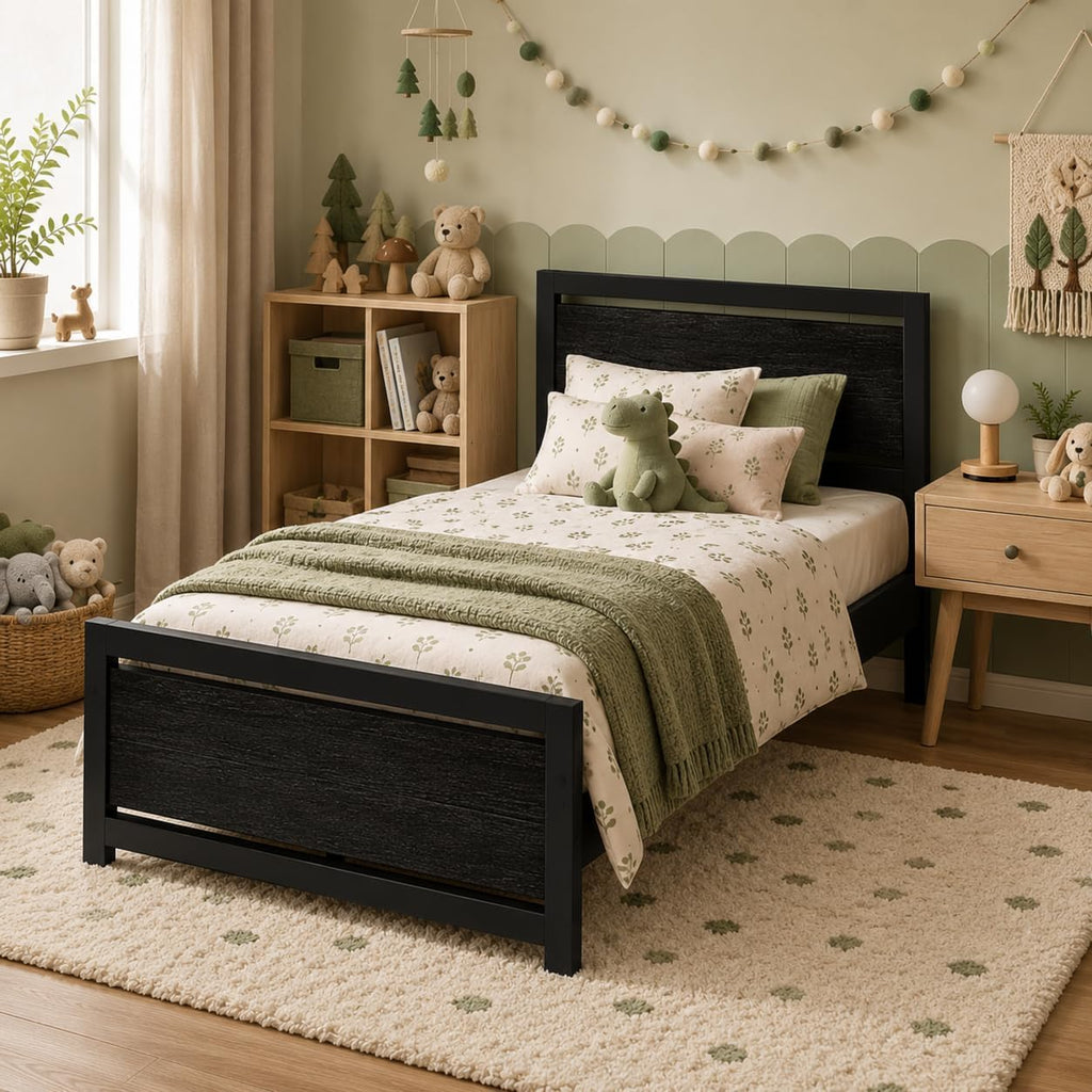 Twin Bed Frame with Headboard and Under-Bed Storage, Black H41849