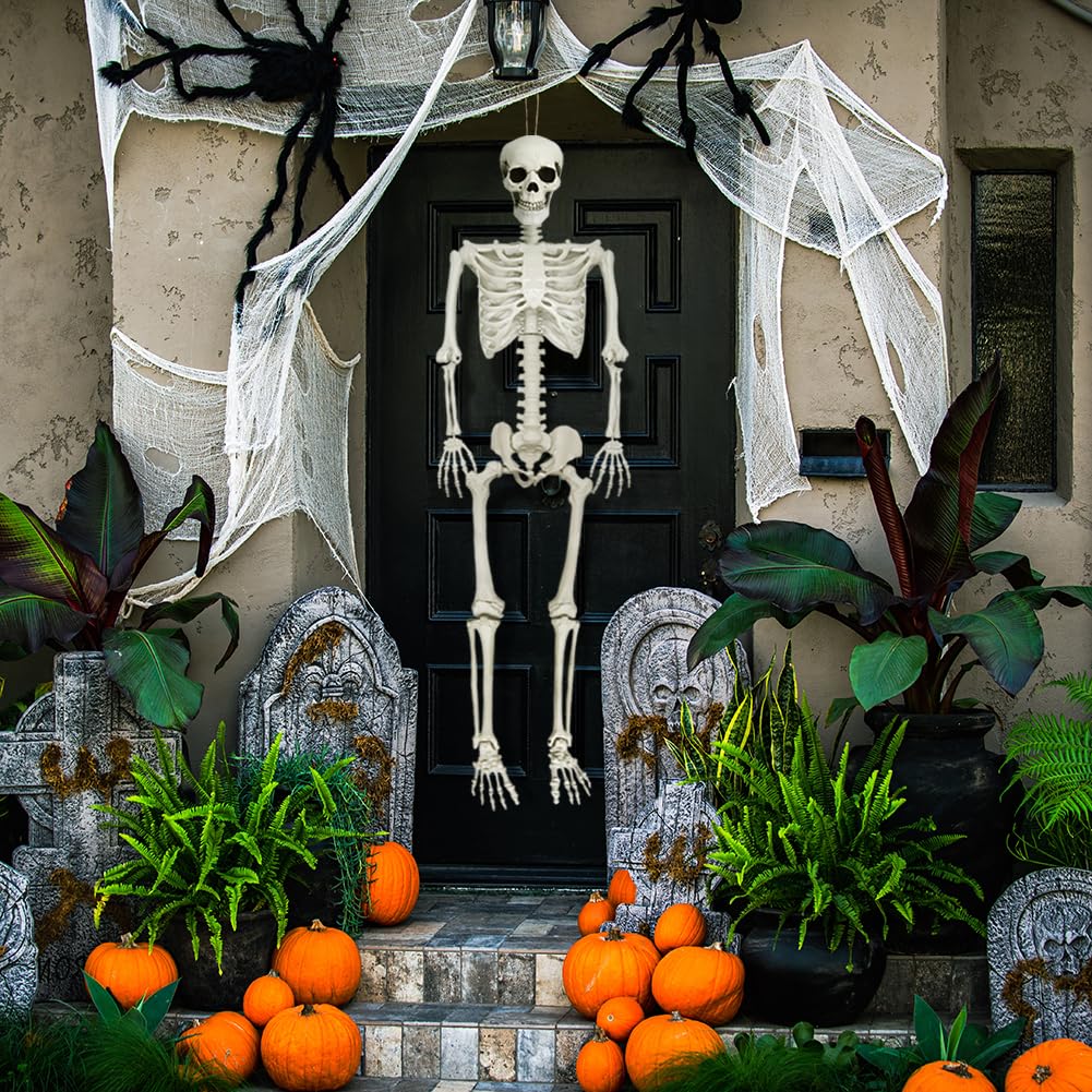 5.4Ft Posable Halloween Skeleton with Dog Cat Skeleton H19308