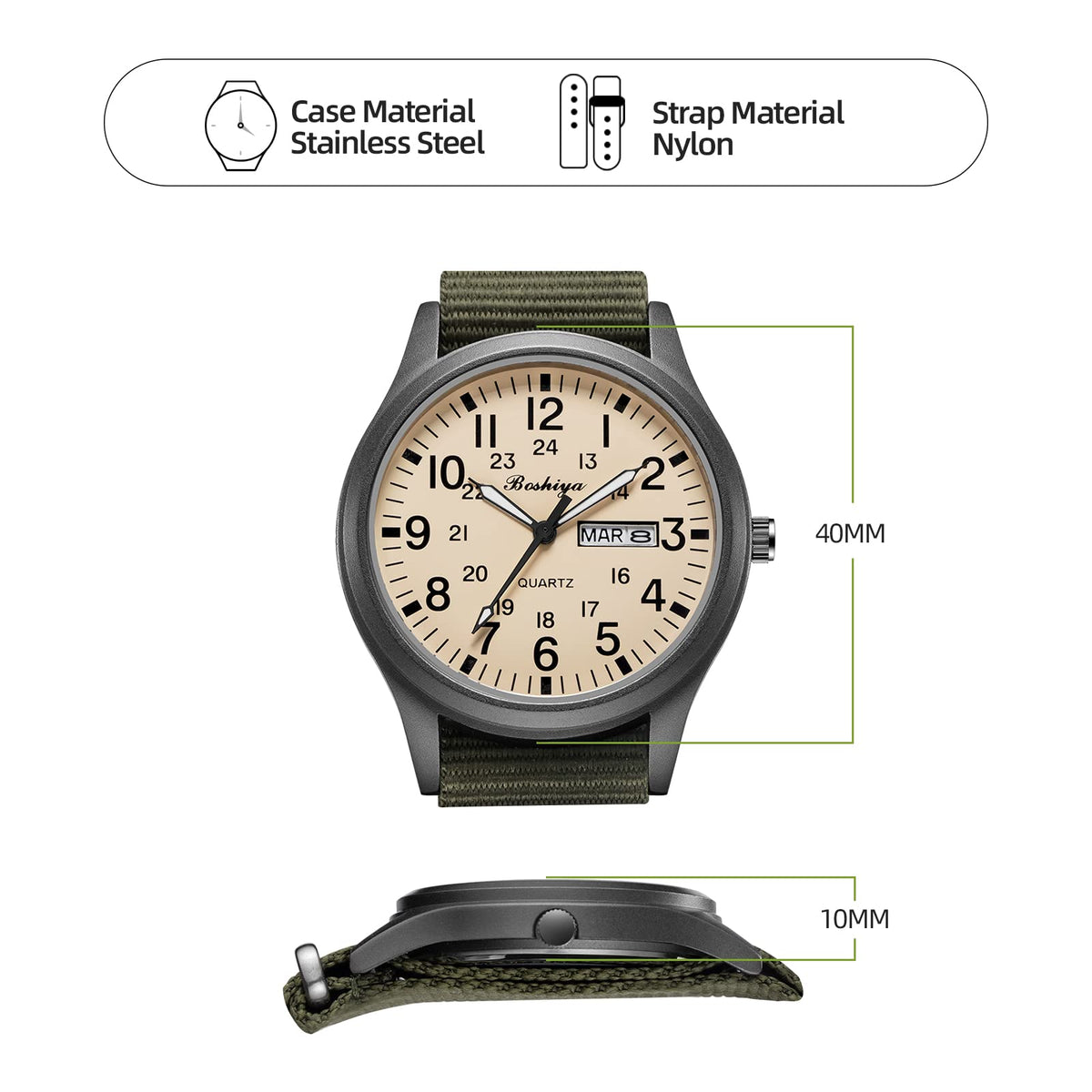 Men's Military Tactical Field Watch Waterproof Analogue Quartz Nylon X9540