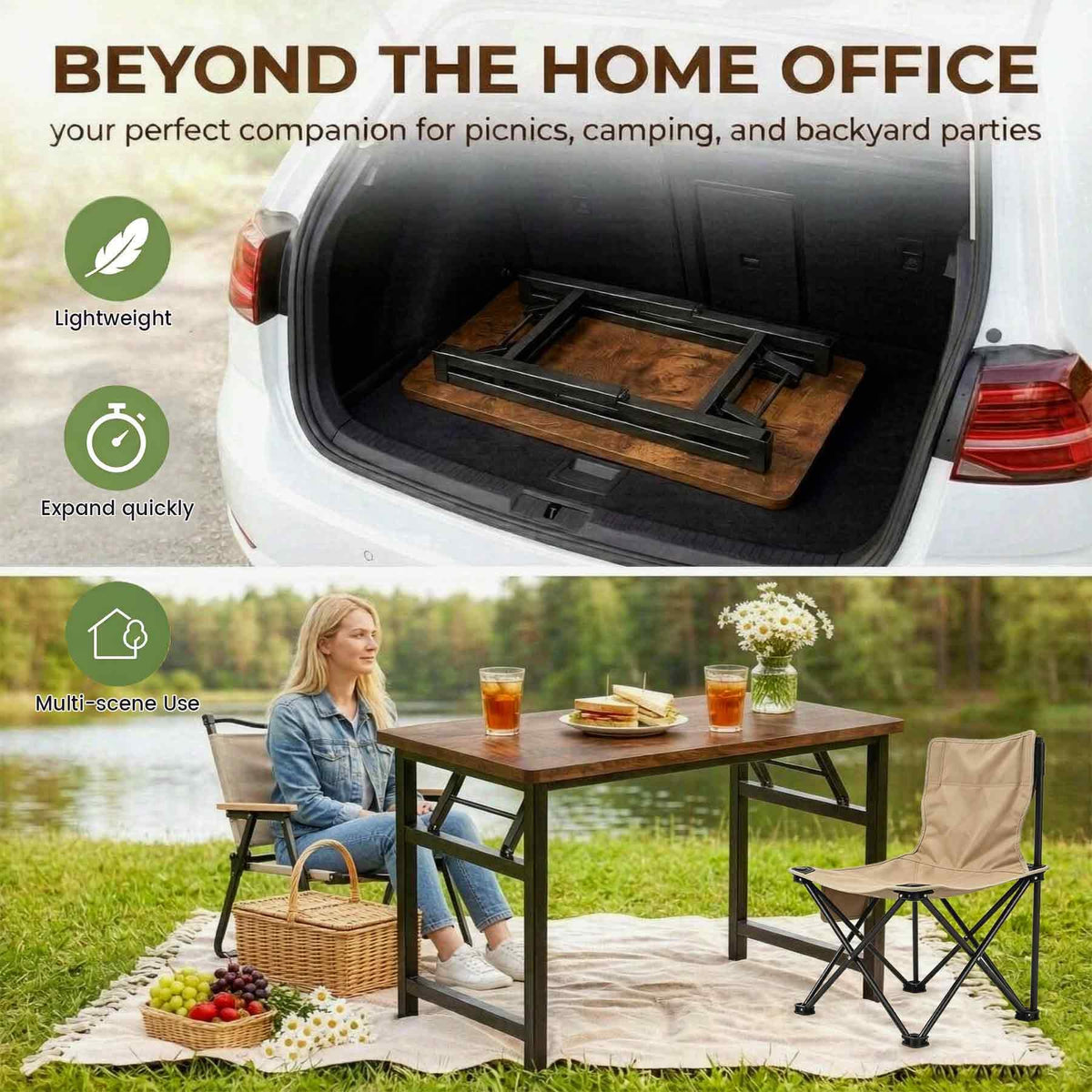 31.5 Inch Rustic Brown Folding Table L29056