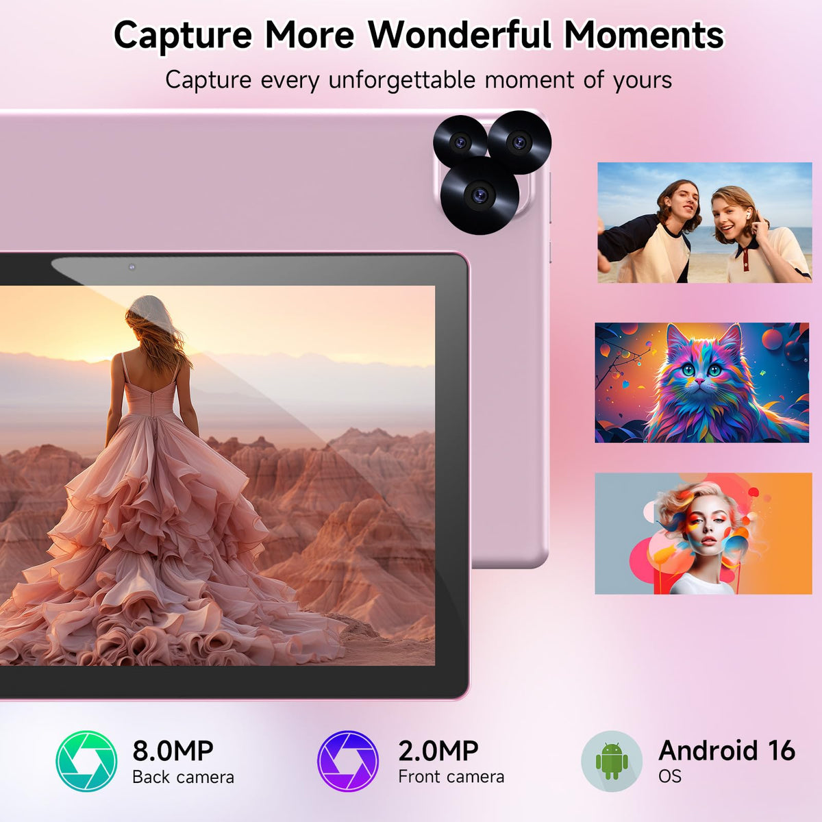 Android 16 10 Inch Tablet 12GB RAM 64GB ROM Pink E6719