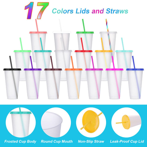 24 Pack Clear Plastic Tumblers with Lids and Straws V376