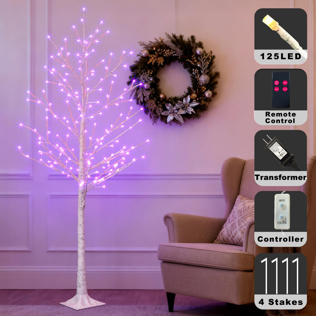 Multicolor Lighted Birch Tree 6FT R2082