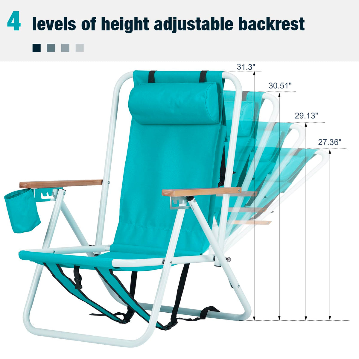 Set of 2 Folding Backpack Beach Chairs with Cup Holder (Green) J93754