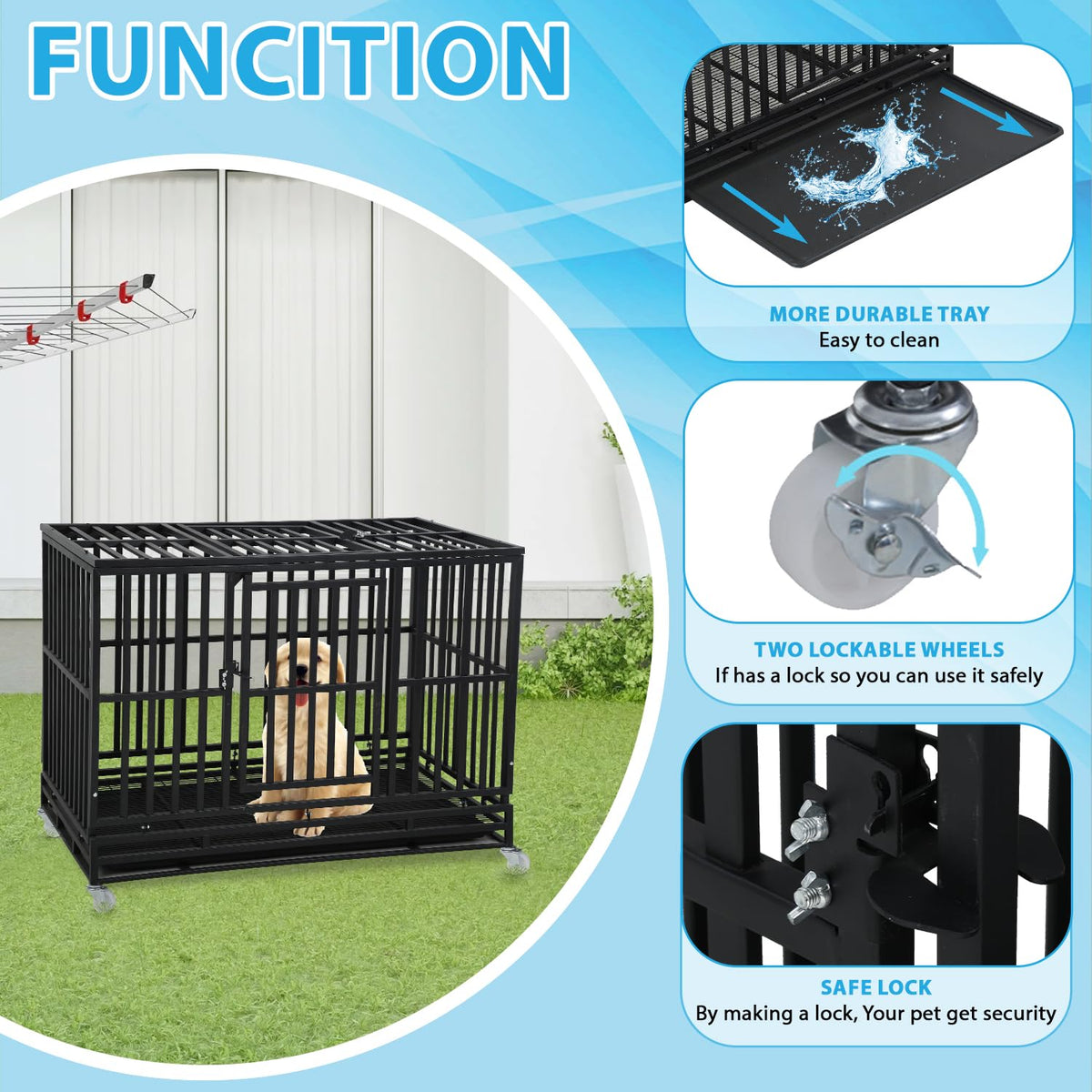 48 Inch Heavy Duty Dog Crate with Plastic Tray Double Doors B203095