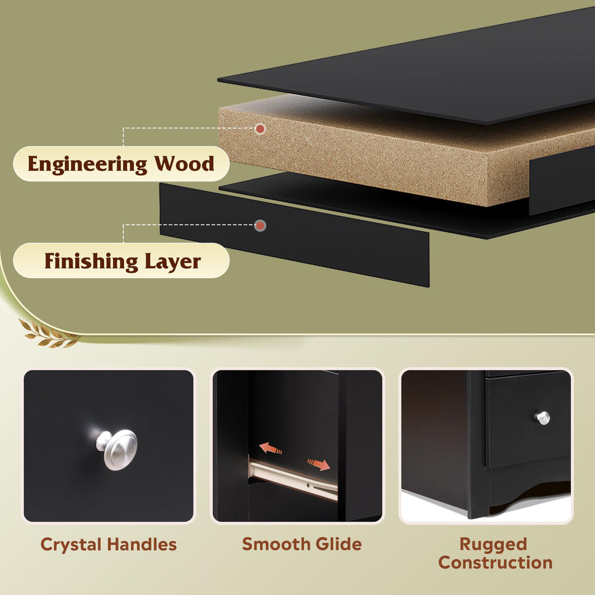 Black 6-Drawer TV Stand C804
