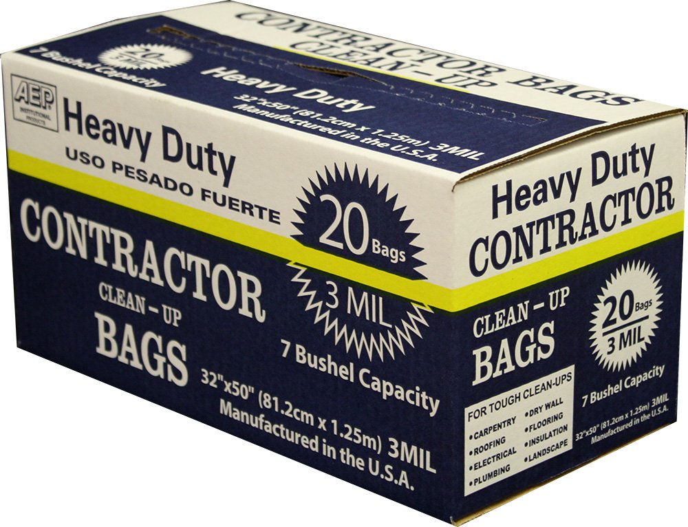 Heavy Duty Contractor Bags, 32" x 50", 3 ml (Pack of 20) K9000