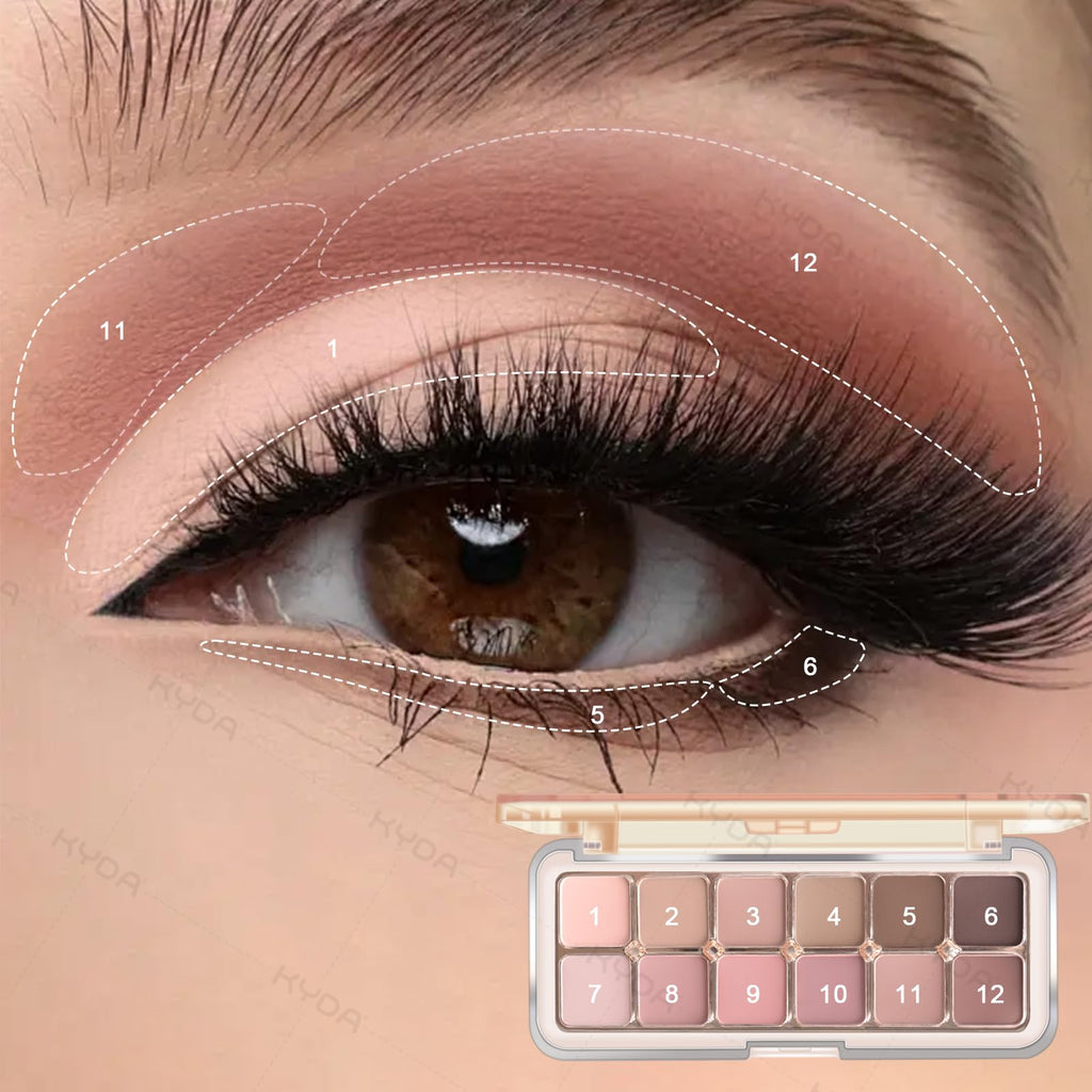 12 Color Grey Pink Eyeshadow Palette with Brush N678045