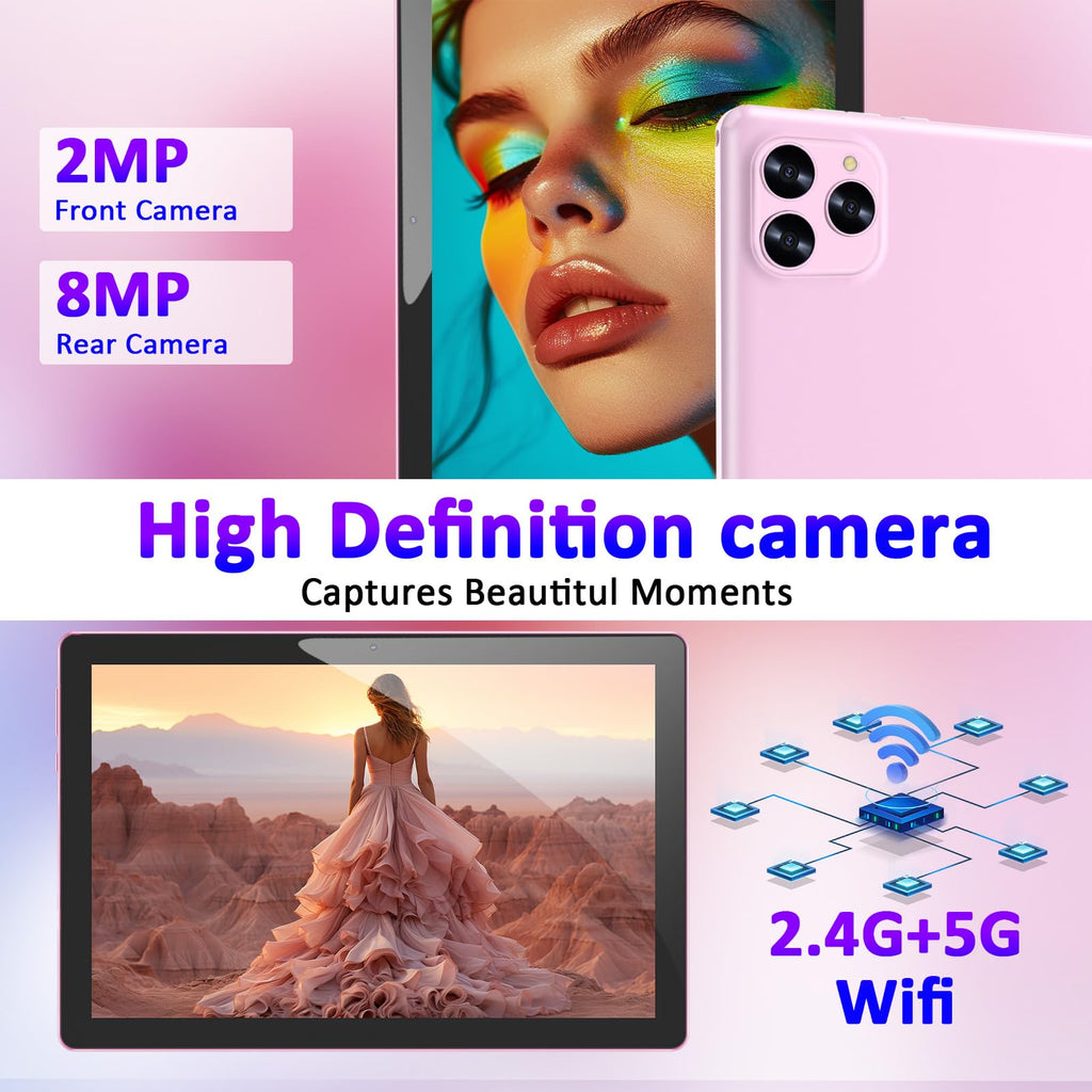 Android 16 10 Inch Tablet 12GB RAM 64GB ROM Pink E6719