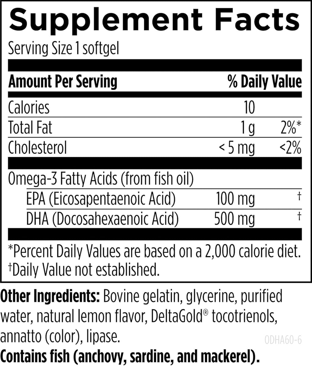 500mg DHA 100mg EPA Triglyceride Fish Oil 60 Softgels L5694