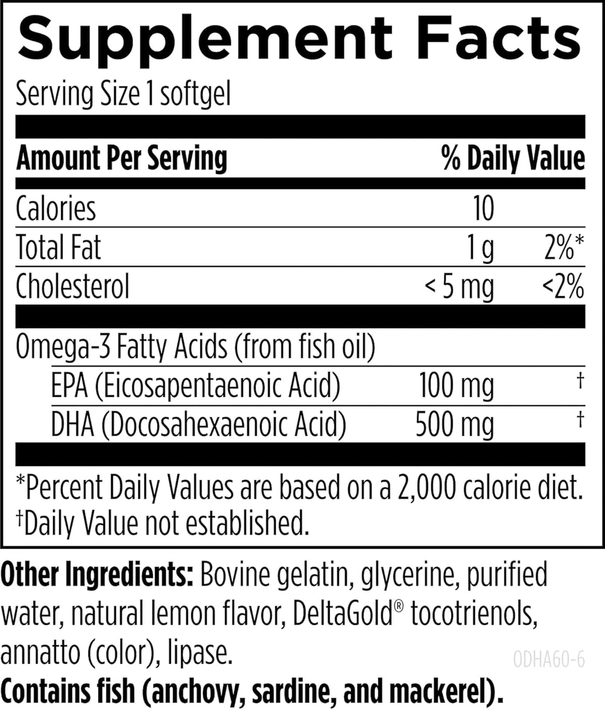 500mg DHA 100mg EPA Triglyceride Fish Oil 60 Softgels L5694