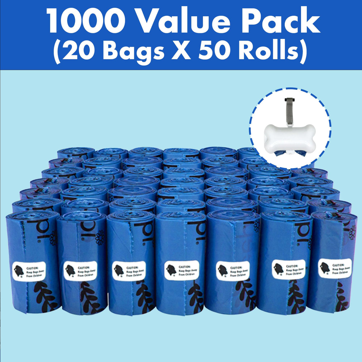 1000 Count Dog Poop Waste Bags with Dispenser M8428