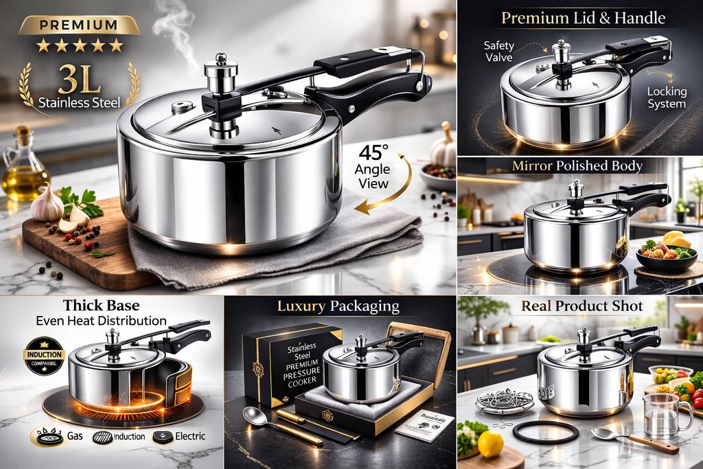 3 Litre Triply Stainless Steel Pressure Cooker I1344