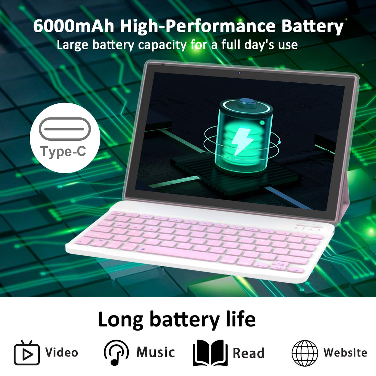 Android 16 10 Inch Tablet 12GB RAM 64GB ROM Pink E6719