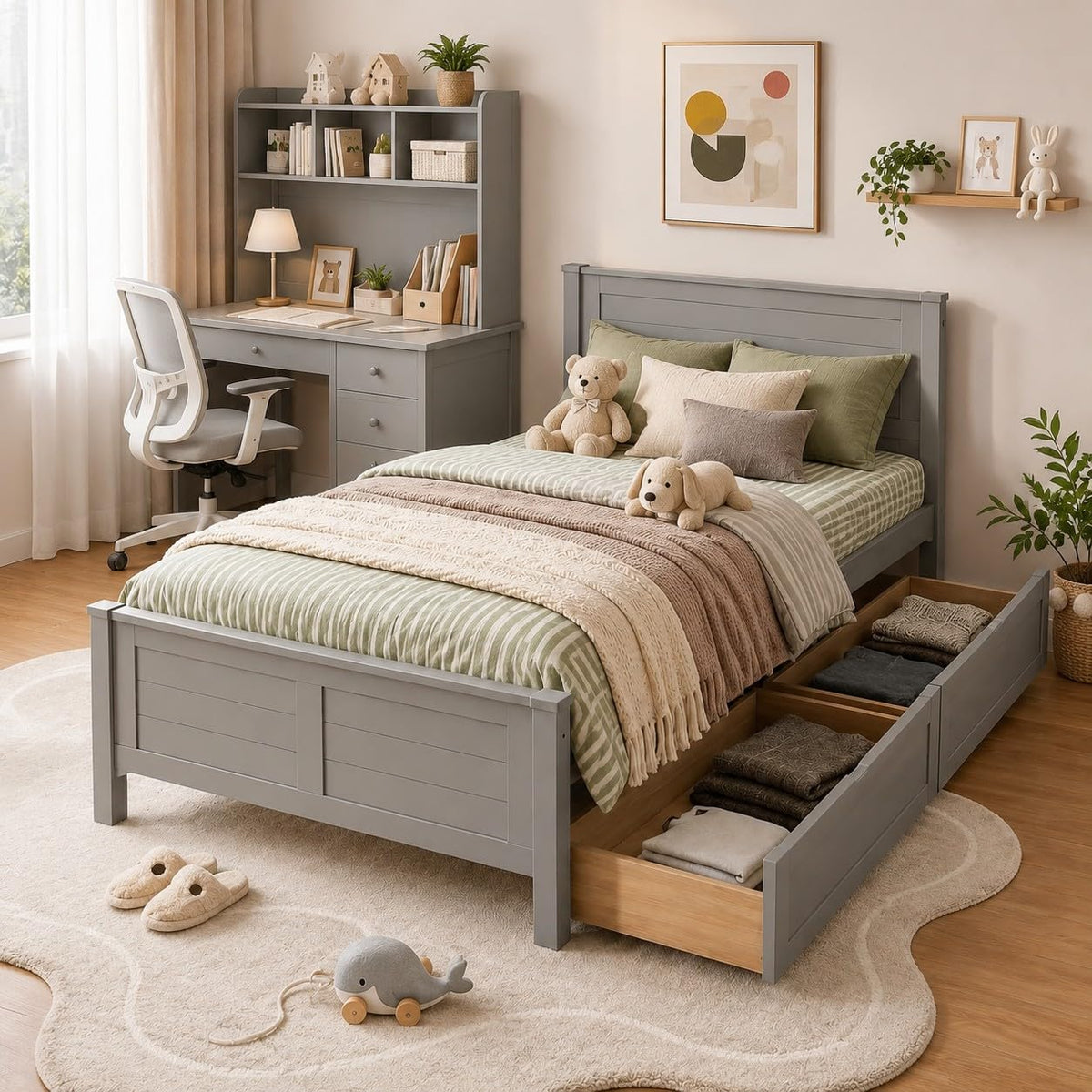 Wood Bed Frame with 2 Drawers & Headboard U924