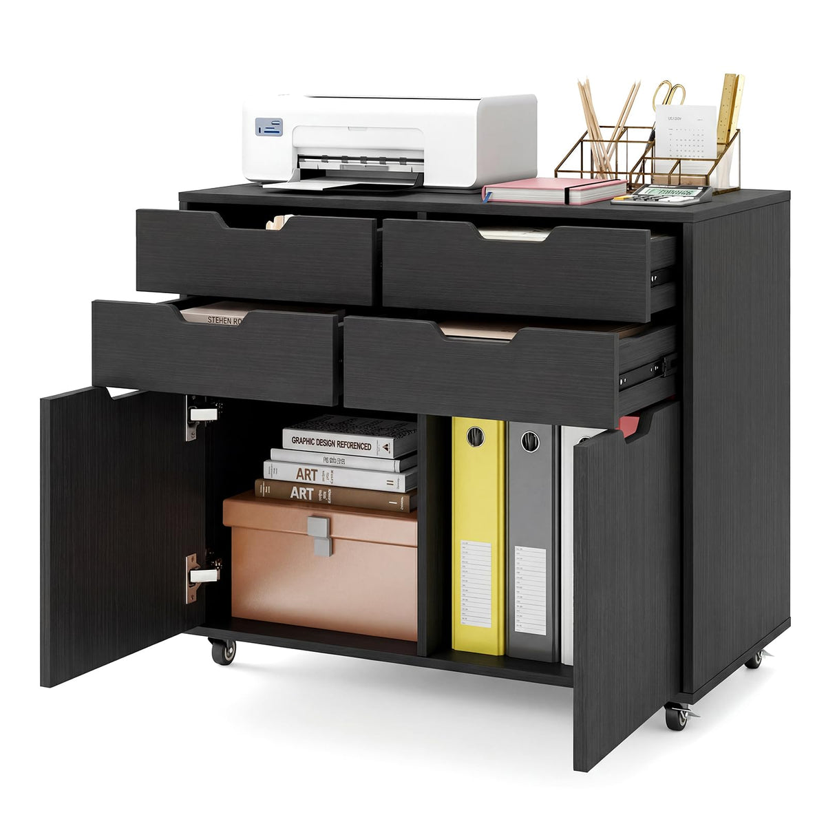 Black 4-Drawer Rolling File Cabinet L43858