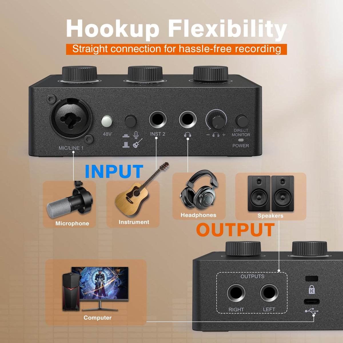 PC Audio Mixer with XLR, Monitor, 48V Phantom Power I48563
