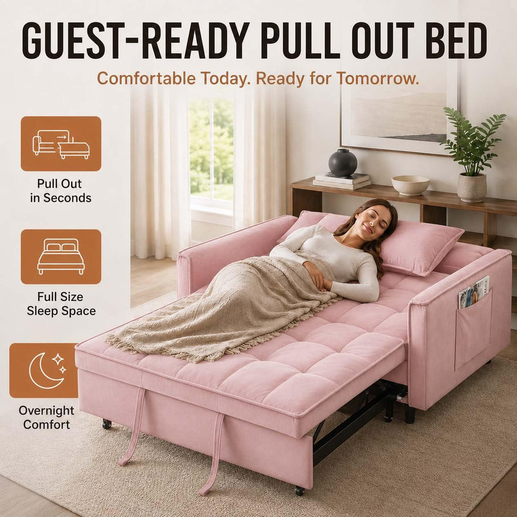 Pink Velvet Convertible Sofa Bed Y524290