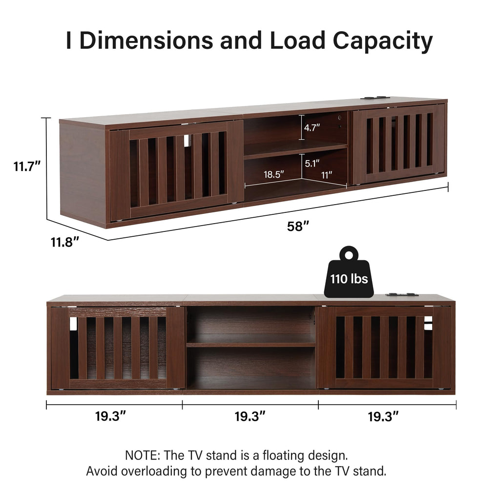 59" Floating TV Stand with Power Outlet N8528